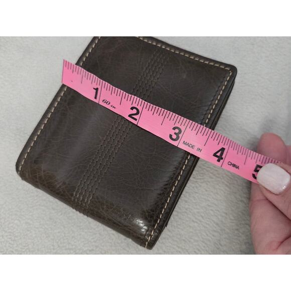Vtg Fossil Distressed Brown Leather Fold Wallet Tan Stitching Mens - Picture 8 of 9
